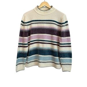 Women's Medium Tight Knit Striped Comfy Casual Boxy Crewneck Preppy Sweater